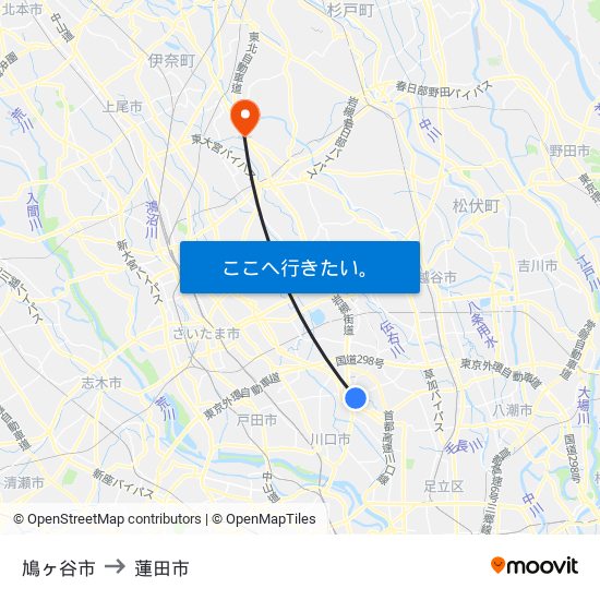 鳩ヶ谷市 to 蓮田市 map