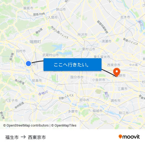 福生市 to 西東京市 map