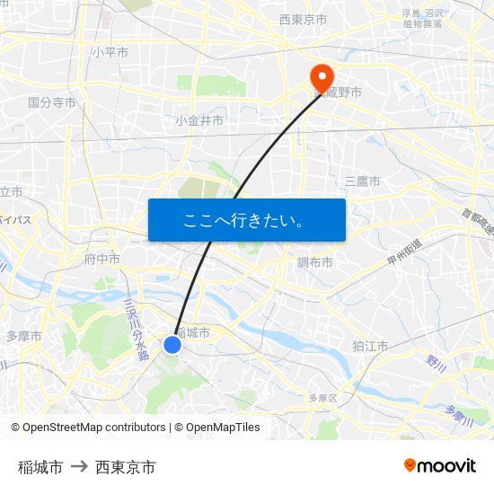 稲城市 to 西東京市 map