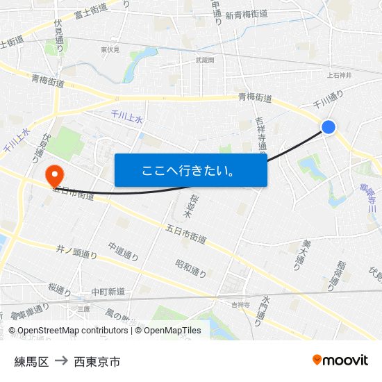 練馬区 to 西東京市 map