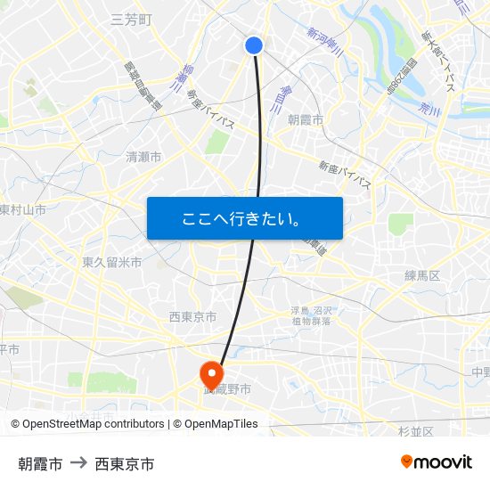 朝霞市 to 西東京市 map