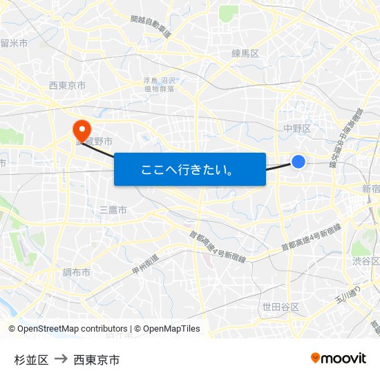 杉並区 to 西東京市 map