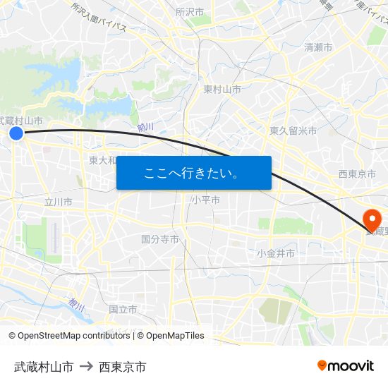 武蔵村山市 to 武蔵村山市 map