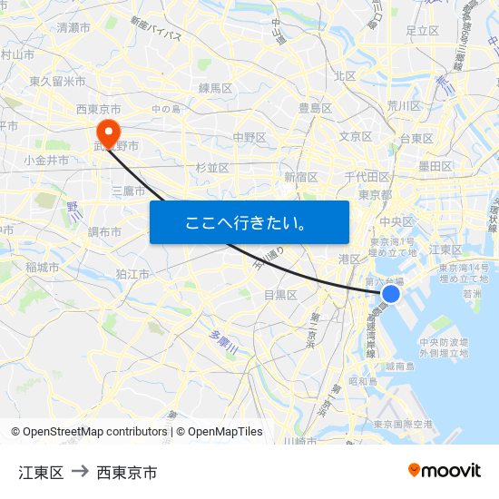 江東区 to 西東京市 map