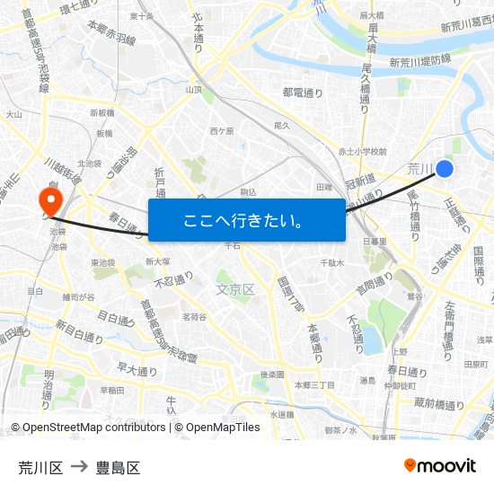 荒川区 to 豊島区 map