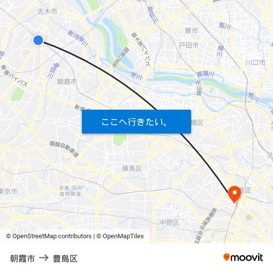 朝霞市 to 豊島区 map