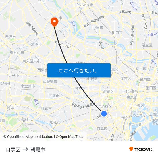 目黒区 to 朝霞市 map