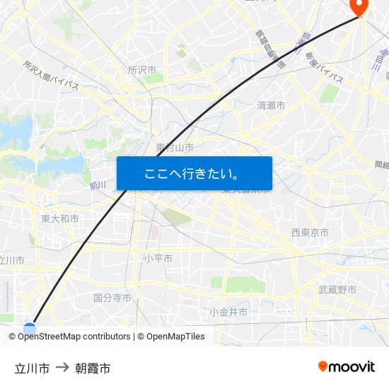 立川市 to 朝霞市 map