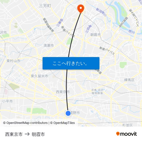 西東京市 to 朝霞市 map