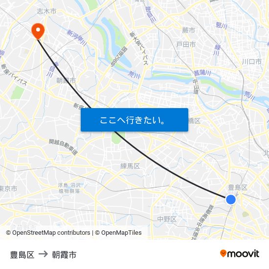 豊島区 to 朝霞市 map