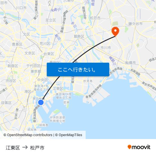 江東区 to 松戸市 map