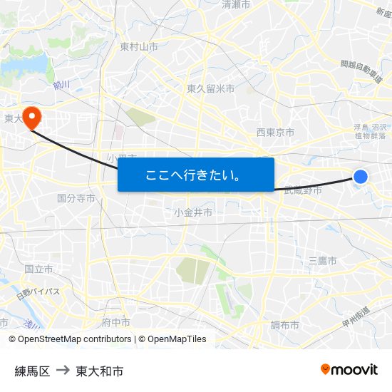 練馬区 to 東大和市 map