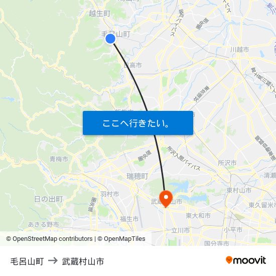 毛呂山町 to 武蔵村山市 map