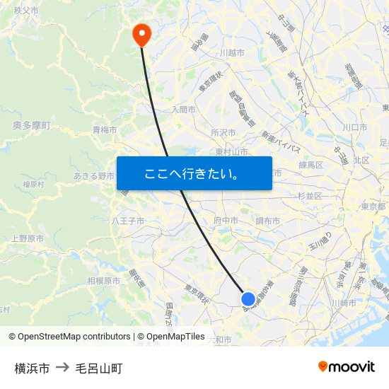 横浜市 to 毛呂山町 map