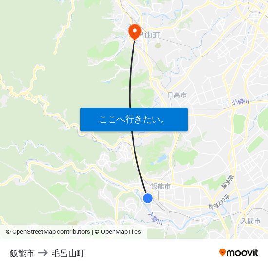 飯能市 to 毛呂山町 map