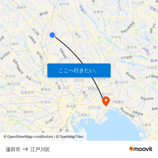 蓮田市 to 江戸川区 map