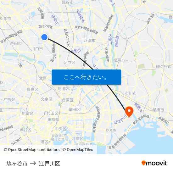 鳩ヶ谷市 to 江戸川区 map