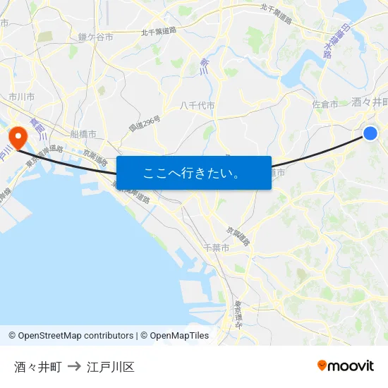 酒々井町 to 江戸川区 map