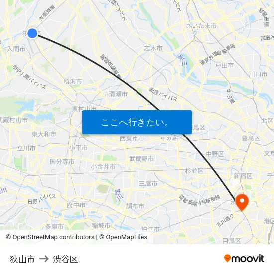 狭山市 to 渋谷区 map
