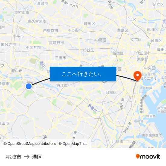 稲城市 to 港区 map