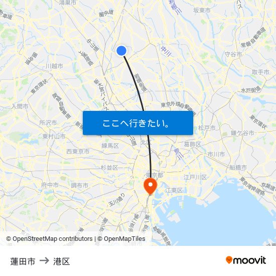 蓮田市 to 港区 map
