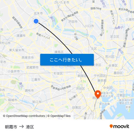 朝霞市 to 港区 map