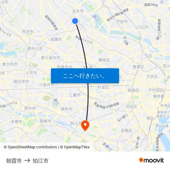朝霞市 to 狛江市 map