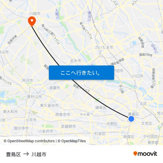 豊島区 to 川越市 map