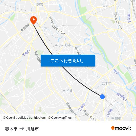 志木市 to 川越市 map