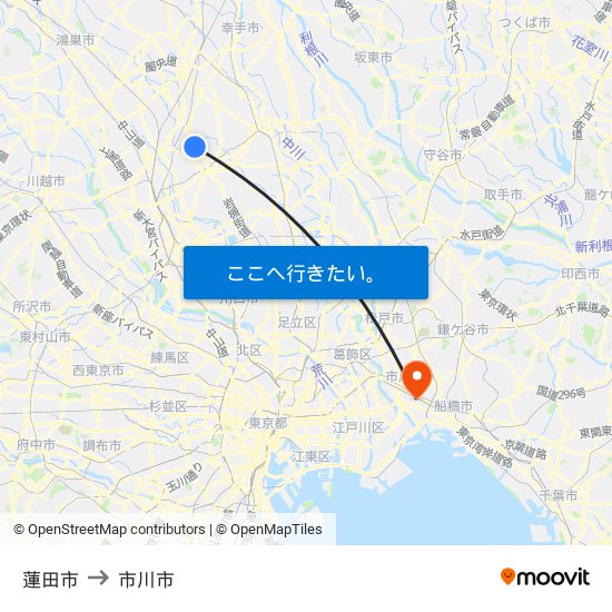 蓮田市 to 市川市 map