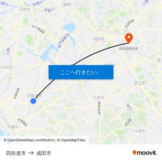 四街道市 to 成田市 map