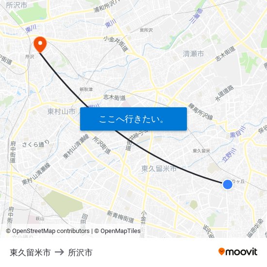 東久留米市 to 所沢市 map