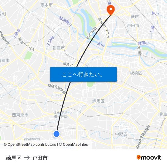 練馬区 to 戸田市 map
