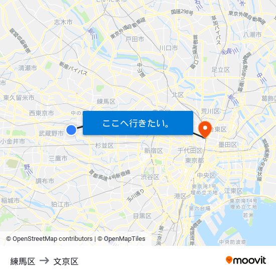練馬区 to 文京区 map