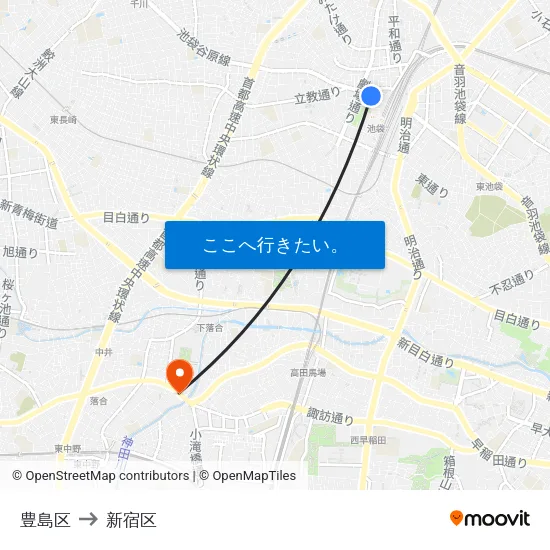 豊島区 to 新宿区 map