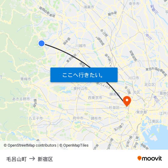 毛呂山町 to 新宿区 map