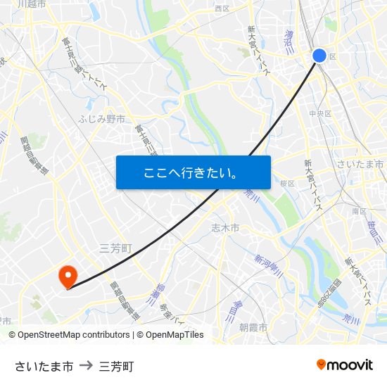 さいたま市 to 三芳町 map