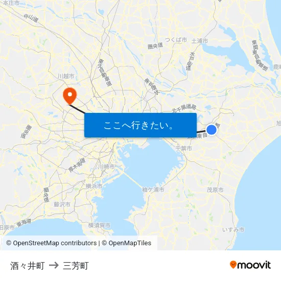 酒々井町 to 三芳町 map