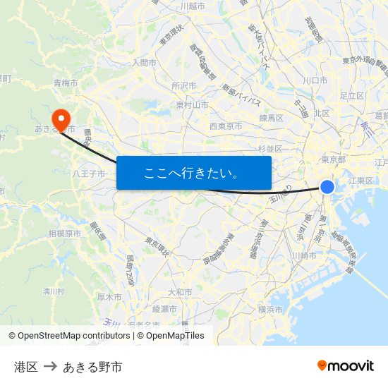 港区 to あきる野市 map