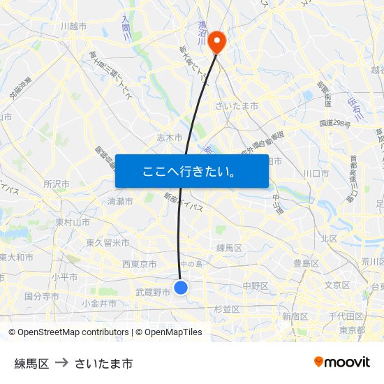 練馬区 to さいたま市 map