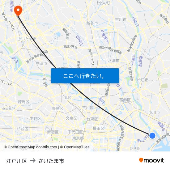 江戸川区 to さいたま市 map