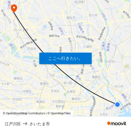 江戸川区 to さいたま市 map