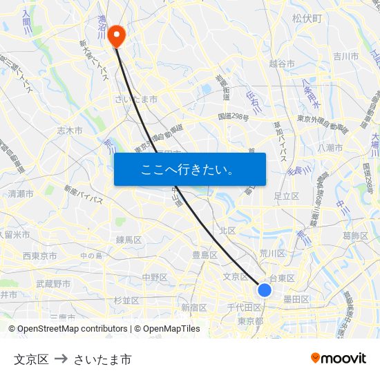 文京区 to さいたま市 map