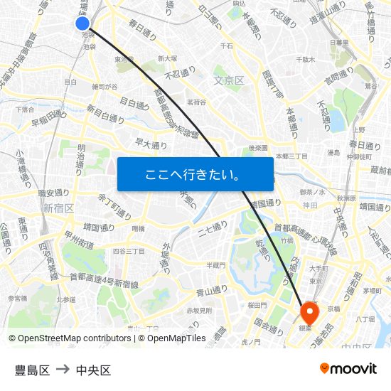 豊島区 to 中央区 map