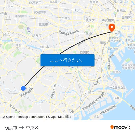 横浜市 to 中央区 map
