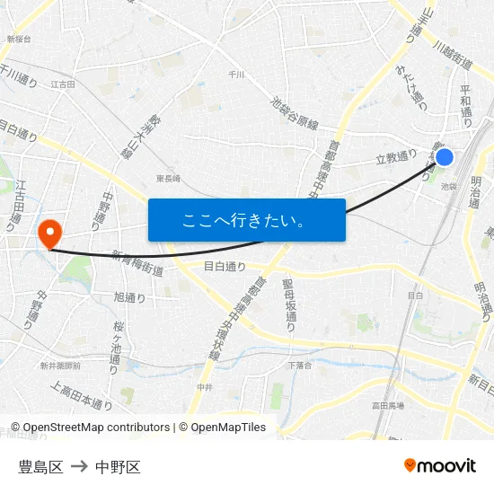 豊島区 to 中野区 map