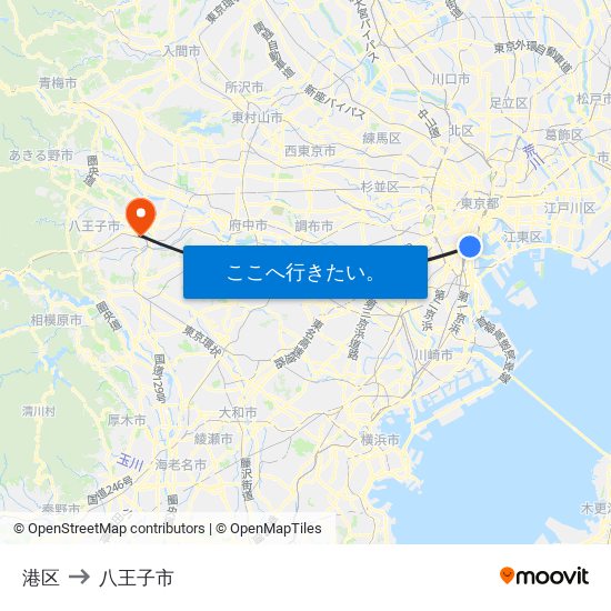 港区 to 八王子市 map