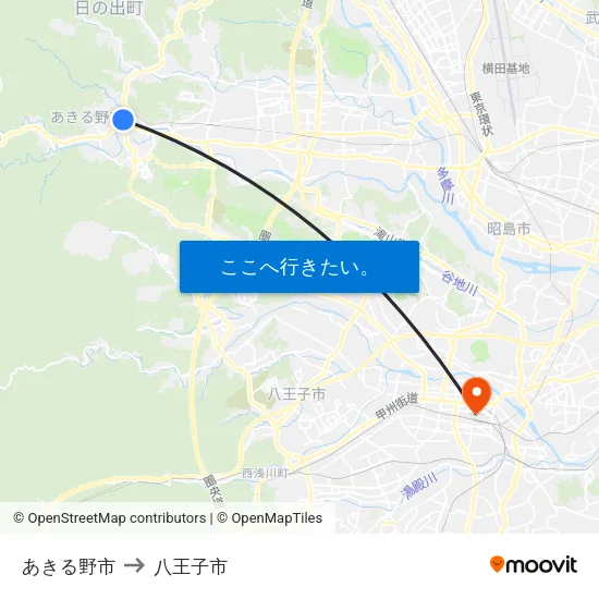 あきる野市 to 八王子市 map