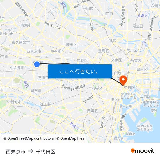 西東京市 to 千代田区 map