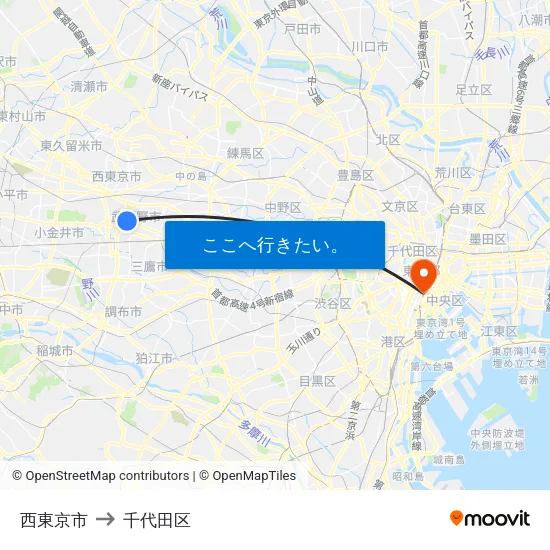 西東京市 to 千代田区 map